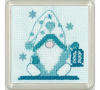 Heritage Crafts Sparkle & Sequin Christmas Coaster Cross Stitch Kit - Frosted Gonk Lantern Cross Stitch Coaster Kit - Kirsten Roche Designs
