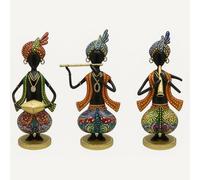 Heritage Creations Handcrafted Rajasthani | Iron Tribal Art Showpieces | Indian Ethnic Home Decorative Musician Figurines Set, Traditional Folk Art, Hand-Painted, Multicoloured Set of 3