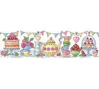 Heritage Cross Stitch Kit Aida Afternoon Tea Counted Pattern KCAT1395-A, 37.5 x 10 cm