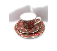 Heritage Fine Bone China Cup, Saucer and Side Plate Set, William Morris Red Strawberrry Thief Design, 7 fl oz Cup, 3 Piece Dinnerware Set