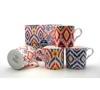 heritage FINE Bone China Set of 4 Mugs Gift Boxed Ikat Design Mugs Free UK DELIVERY