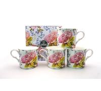 heritage Floral Bone China Mugs, Pink Hydrangea Design, Set of 4 with Gift Box