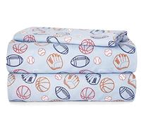 Heritage Kids 4 Piece Sheet Set, Including Top Sheet, Fitted Sheet and 2 Pillow Cases, Sports Print, Full, Blue, (K687912)