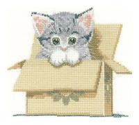 Heritage LDCB1249-A Counted Aida Cat in Box (A) Cross Stitch Kit, 13 x 11.5 cm