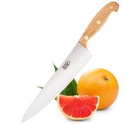 Heritage Oak 8in Cooks Knife - Sheffield Made by Taylors Eye Witness. 20cm Long High Carbon Stainless Steel Razor Sharp Blade. European Oak. Ergonomically Designed Handle. Brass Rivets. Full Tang.