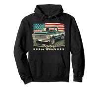 Heritage on Wheels Classic Old Pickup Truck American Flag Pullover Hoodie