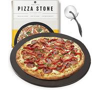 Heritage Pizza Stone, 15 inch Ceramic Baking Stones for Oven Use - Non-Stick, No Stain Pan & Cutter Set for Gas, BBQ & Grill - Kitchen Accessories & Housewarming Gifts w/Bonus Pizza Wheel - Black