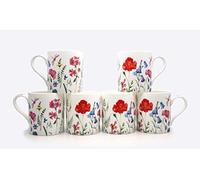 heritage Set of 6 FINE Bone China Garden Spring Flowers 8OZ Mugs Free UK DELIVERY