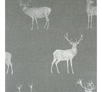 Heritage Stag Wallpaper Grey Silver Metallic Textured