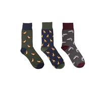 Heritage Traditions 3 Pack Socks Animal Print Design (Green, Grey, Navy), Country Style Socks For Men and Women, UK Size 7-11