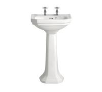 Heritage Upperton Gloss White D-Shaped Wall-Mounted Cloakroom Basin 2 Tap Holes (H)81Cm (W)49Cm