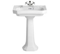 Heritage Upperton Gloss White D-Shaped Wall-Mounted Full Pedestal Basin (H)84.5Cm (W)60.5Cm