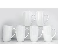 heritage White Latte Mugs Set of 6 by Chinacave - Premium Fine Bone China Cups and Mugs - Professional Quality for Kitchens, Restaurants, Cafes