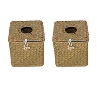 Heritan 2 Pack Square Seagrass Facial Tissue Box - Decorative Woven Paper Holder Napkin Dispenser - Straw Tissue Box Cover