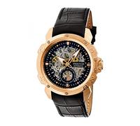 HERITOR Automatic Conrad Leather-Band Skeleton Watch with Seconds Sub-Dial - Rose Gold/Black
