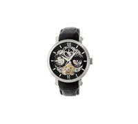HERITOR Automatic Aries Leather-Band Skeleton Watch with Moon Phase - Silver/Black