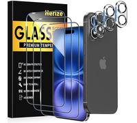 Herize 3 Pack Screen Protector for iPhone 16 with 3 Pack Camera Lens Tempered Glass Protector, 6.1 Inch HD Clear Tempered Glass Film 9H Hardness Full Coverage, Scratch Resistent, No Air Bubbles
