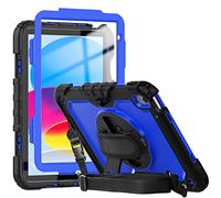 Herize Case for iPad 10th Generation 10.9 inch with Screen Protector | 3 Layer Shockproof Rugged Durable Rubber Protective Case W/Rotating Stand Hand Strap Shoulder Strap for iPad A2757/A2777 | Blue