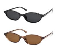 HERJOUR Y2k Sunglasses Oval Retro Cat Eye Sunglasses Women's Fashion Slim Sunglasses Sunnies Designer AR82253, Black/Grey + Light Brown/Brown, Medium