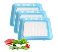 HERKINDNESS Fresh Storage Trays, 3 PCS Blue Stackable Silicone Food Storage Trays, Reusable, for Storing Sausages, Beef, Vegetables