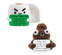 HERKINDNESS Pack of 2 Crochet Dolls, Knit You Create the Lucky Charm, Brown and White, Office Gifts, for Birthday Gift or Get Well Gift Suitable