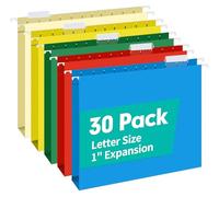 HERKKA Extra Capacity Hanging File Folders, 30 Pack Reinforced Letter Size Hanging Folders with Heavy Duty 1 Inch Expansion, Designed for Bulky Files, Medical Charts, Assorted Colors