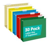 HERKKA Extra Capacity Hanging File Folders, 30 Pack Reinforced Letter Size Hanging Folders with Heavy Duty 3 Inch Expansion, Designed for Bulky Files, Medical Charts, Assorted Colors
