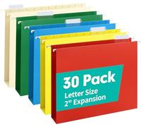 HERKKA Extra Capacity Hanging File Folders, 30 Reinforced Hang Folders, Heavy Duty 2 Inch Expansion, Designed for Bulky Files, Medical Charts, Assorted Colors, Letter Size, 30 Pack