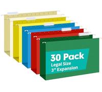 HERKKA Extra Capacity Legal Size Hanging File Folders, 30 Pack Reinforced Legal Size Hanging Folders with Heavy Duty 3 Inch Expansion, Designed for Bulky Files, Medical Charts, Assorted Colors