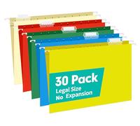 HERKKA Hanging File Folders, 30 Pack Reinforced Legal Size Hanging Folders with Heavy Duty 0 Inch Expansion, Designed for Bulky Files, Medical Charts, Adjustable Tabs, Assorted Colors