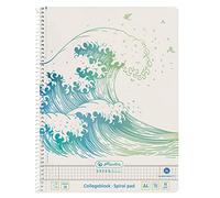 Herlitz 50033478 Spiral Pad A4 70 Sheets Squared with 2 Margins Greenline Wave Design Pack of 5