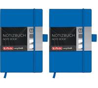 herlitz A6 Squared My Book Classic Hardcover Notebook with Book Ribbon and Pen Loop - Blue (Pack of 2)