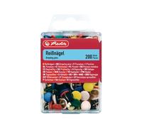 Herlitz Drawing Pin Nail Round Plastic Covered Metal with Hanging Box - Assorted Colours (Pack of 200 Farbig