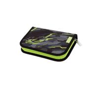 Herlitz Wild Panther School Pencil Case - 2 Slips, with Equipment 31 Elements, Organizer, Black-Lime (14x20,3x3,5 cm)