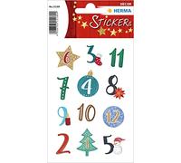 HERMA 15189 Christmas Stickers, Christmas Symbols Numbers 1-24 (24 Stickers, Paper, Glitter) Self-Adhesive Christmas Decoration, Permanent Adhesive Labels for Christmas, Crafts, Advent Calendar