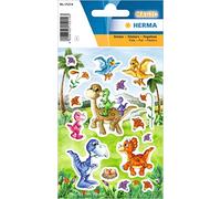 HERMA 15214 Stickers for Children, Dinosaur Children (12 Stickers, Foil, Glossy), Self-Adhesive, Permanent Adhesive Motif, Labels for Girls and Boys, Colourful