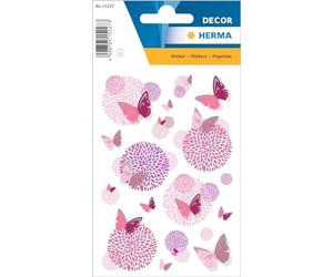 HERMA 15227 Flower Stickers for Children, Butterfly Flower (26 Stickers, Paper with Silver Embossing) Self-Adhesive, Permanent Adhesive Motif Labels for Girls and Boys, Colourful