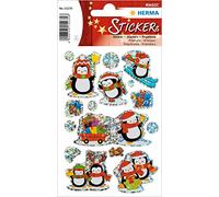 HERMA 15235 Glitter Stickers for Children, Winter Penguins (8 Stickers, Foil, Glossy) Self-Adhesive, Permanent Adhesive Motif Labels for Girls and Boys, Colourful
