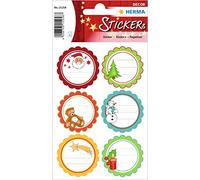HERMA 15258 Christmas Stickers, Christmas Greetings (12 Stickers, Paper, Glitter, Round) Self-Adhesive Christmas Decoration, Permanent Adhesive Labels for Christmas, Gifts, Crafts, Advent Calendar