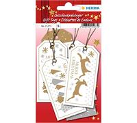 HERMA 15273 Christmas Gift Tags Merry Christmas (8 x 4 cm, 6 Pieces, Paper, Glitter) Printed Paper Tags/Hanging Tags for Gifts, Christmas and Decoration, White/Gold