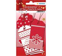 HERMA 15274 Christmas White Christmas Gift Tags (8 x 4 cm, 6 Pieces, Paper, Glitter) Printed Paper Tags/Hanging Tags for Gifts, Christmas and Decoration, Red