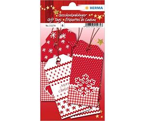 HERMA 15274 Christmas White Christmas Gift Tags (8 x 4 cm, 6 Pieces, Paper, Glitter) Printed Paper Tags/Hanging Tags for Gifts, Christmas and Decoration, Red
