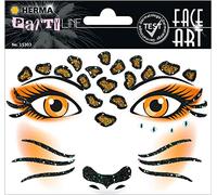 HERMA 15303 Face Art Sticker Leopard, Dermatologically Tested, Removable Glitter Face Stickers, Temporary Tattoos for Carnival, Halloween, Festival, Children's Birthday, Orange