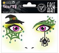 HERMA 15317 Face Art Sticker - Witch, Dermatologically Tested, Removable Face Stickers, Temporary Tattoos, Glitter Face Paint for Carnival, Halloween, Children and Adults, Colourful