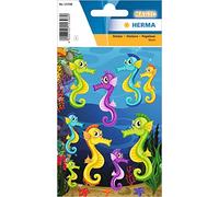 HERMA 15398 Stickers Seahorse Small Large, 9 Pieces, Neon Animals Stickers with Sea Animals Motif, Children's Labels for Photo Album, Diary, Poetry Album, Scrapbooking, Birthday Decoration, Letters,