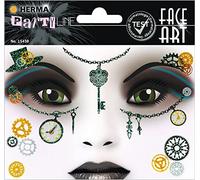 HERMA 15438 Face Art Sticker, Steampunk, Dermatologically Tested, Removable Glitter Face Stickers, Temporary Tattoos for Carnival, Halloween, Festival, Children's Birthday, Green Gold