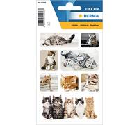 HERMA 15456 Animal Stickers, Cat Children (24 Stickers, Paper, Matte) Self-Adhesive, Permanent Adhesive Motif Labels for Girls and Boys, Col