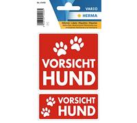 HERMA 15458 Caution Dog Sticker Weatherproof Pack of 2 79 x 75 mm 9 x 35 mm Self-Adhesive Small Large Warning Biting Dog Labels Sign Made of Durable Film for Outdoor and Indoor Use