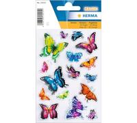 HERMA 15515 3D Stickers for Children, Butterfly (16 Stickers, Foil, Glossy) Self-Adhesive, Permanent Adhesive Motif Labels for Girls and Boys, Colourful