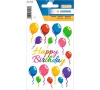 HERMA 15518 Glitter Stickers Happy Birthday Self-Adhesive Foil Stickers for Boys Girls or Sticker Album 16 Balloon Stickers for Children